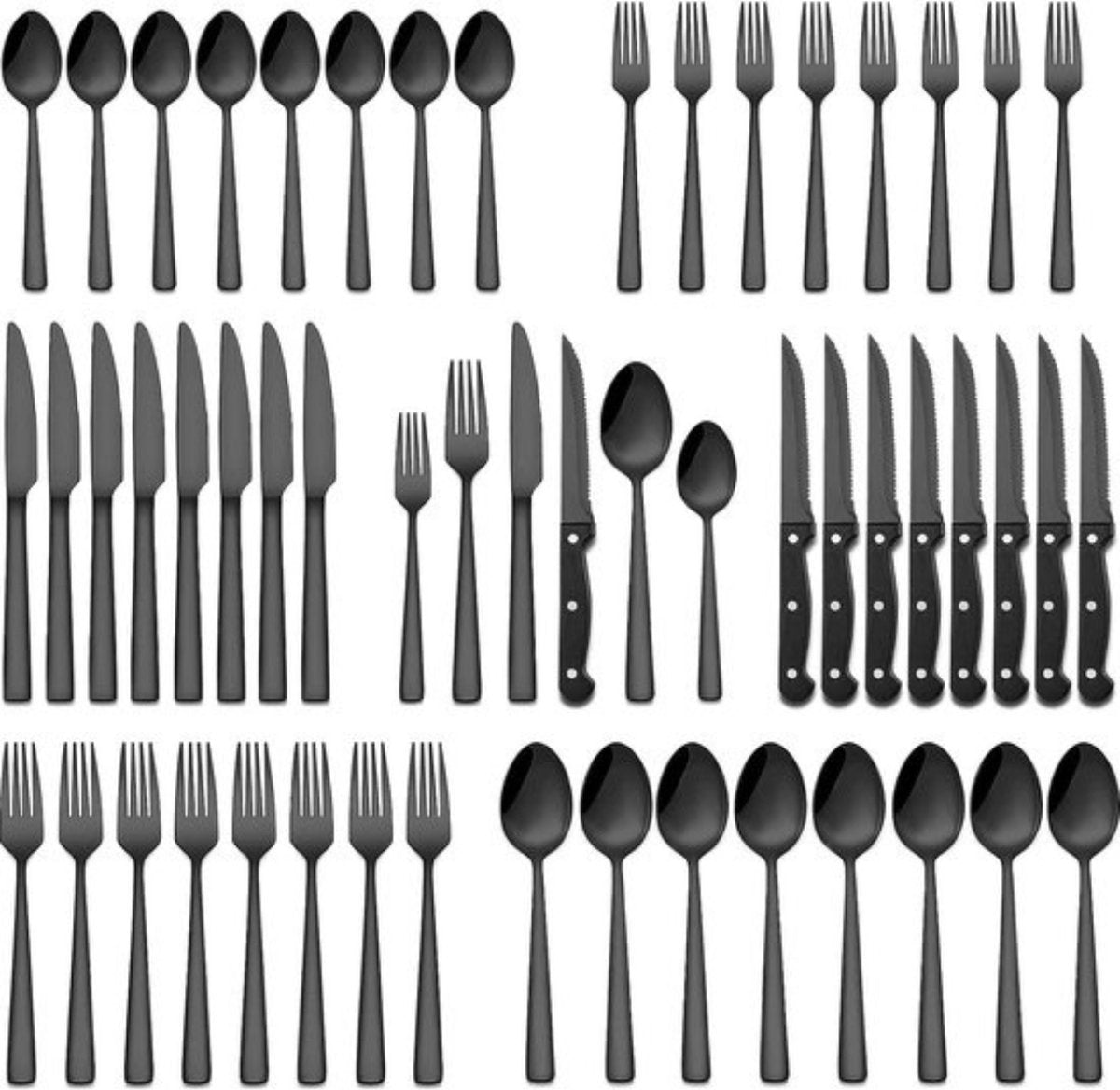 Livista Bestekset - Bestek - 48 Delig - Roestvrijstaal - Vaatwasserbestendig - Messen - Vorken - Lepels - Steakmessen - Eetgerei - Zwart