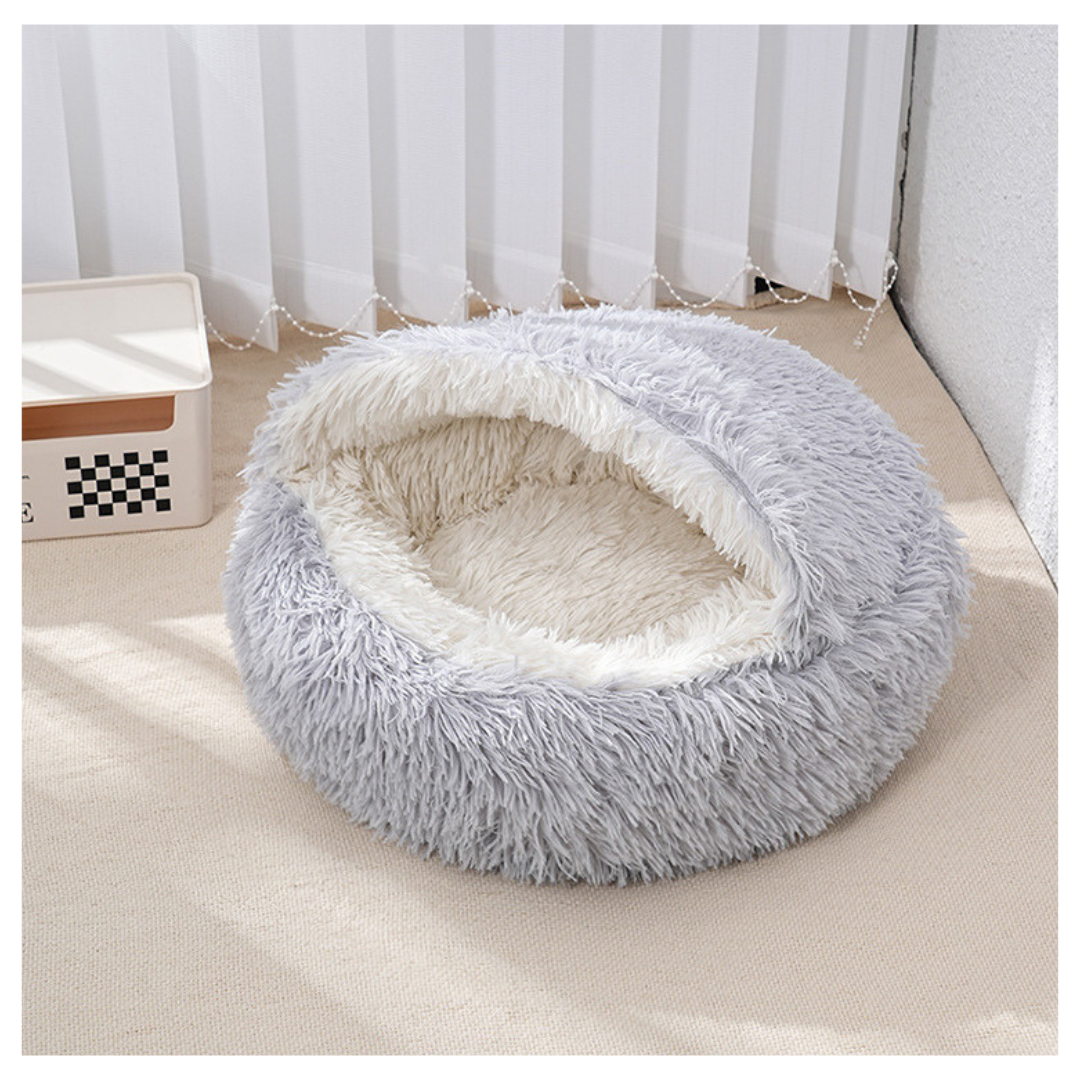 Livista Pluche Kattenbed - Kattenmand - Supercomfortabel Kattenhuis - Halfgesloten Schelpvorm - Geschikt voor Kittens en Puppy's tot 10 kg - Lichtgrijs