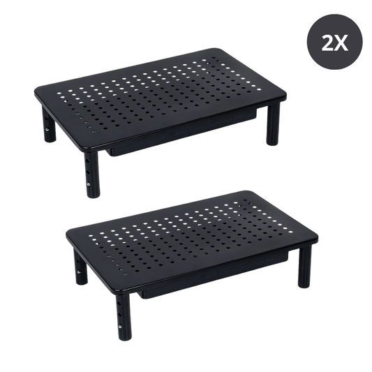Livista® - Monitorstandaard- Set van 2 - Verstelbare Monitorverhoger - Metaal - Zwart - 37 x 23.5 x 10 cm
