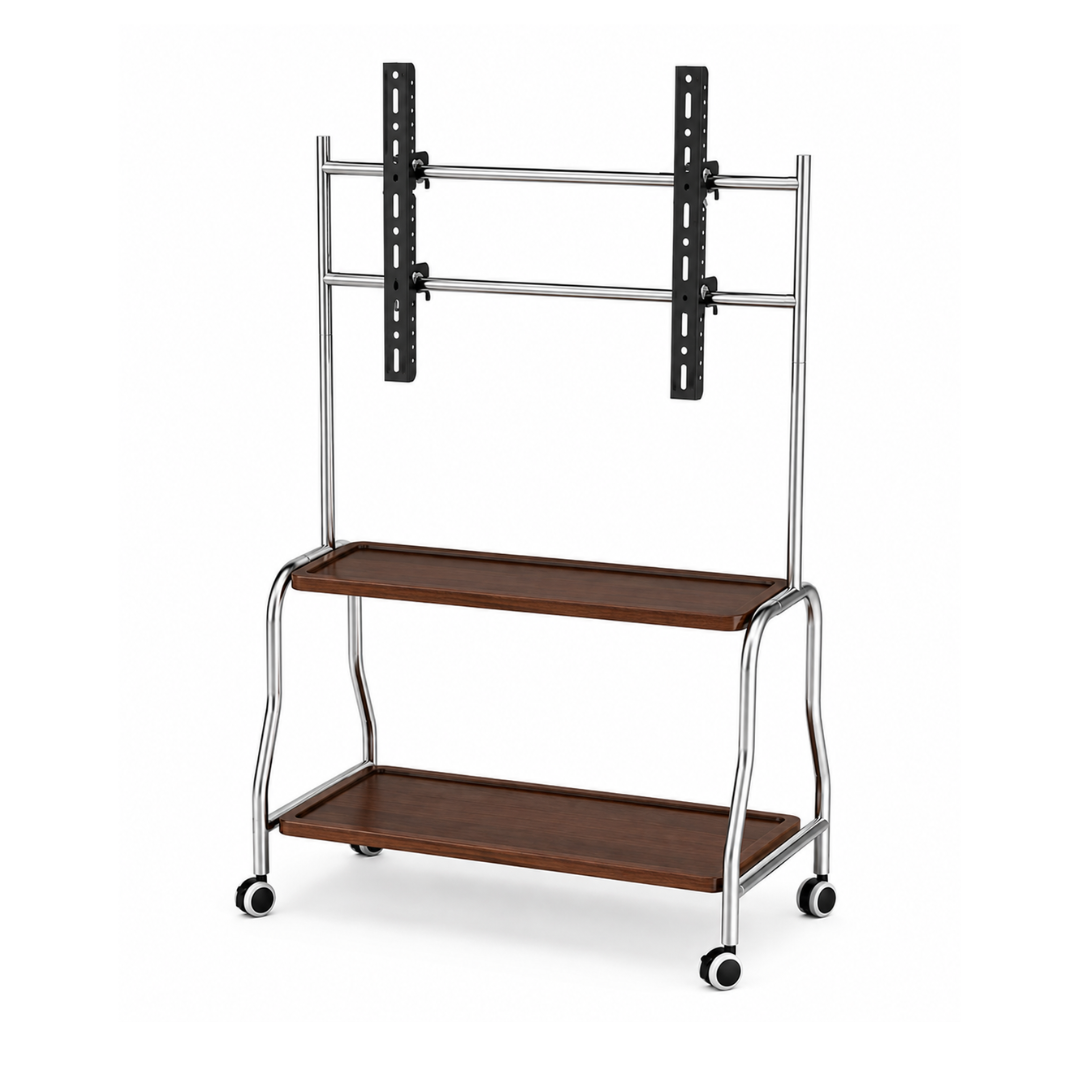 Livista Mobiele TV Standaard – Verrijdbaar TV Meubel – Dubbele Houten Planken – Geschikt voor 32-75 Inch TV – Max. 50 kg – Stalen Frame