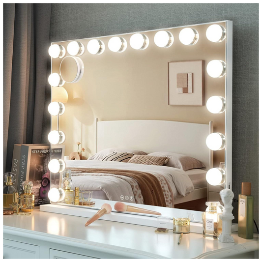 Livista Hollywood make-upspiegel - 18 dimbare lampen - 10x vergrotende spiegel - 80x60cm - Wit