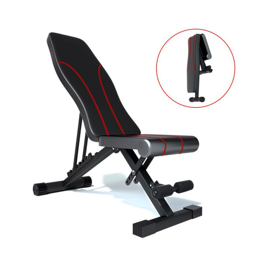 Livista Verstelbare Fitnessbank - Krachttraining - Gewichthef- en Trainingsbank - Opvouwbaar - Tot 300 kg Draagvermogen - Fitness Oefenbank - Zwart/Rood