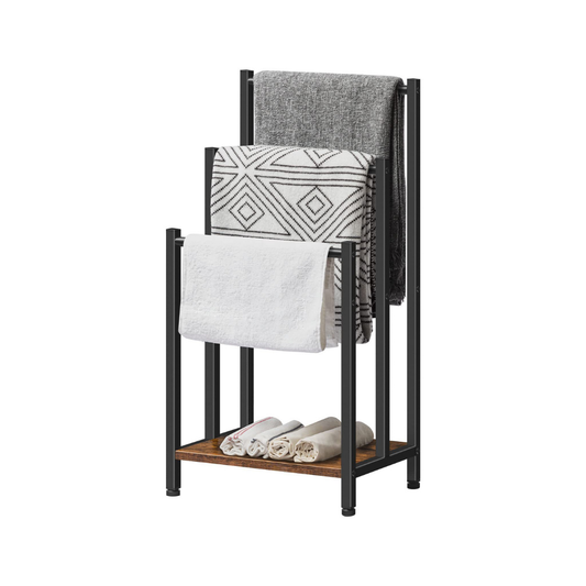 Livista Handdoekrek – 3-Armen – Vrijstaand Handdoekenrek – Zwart Metaal