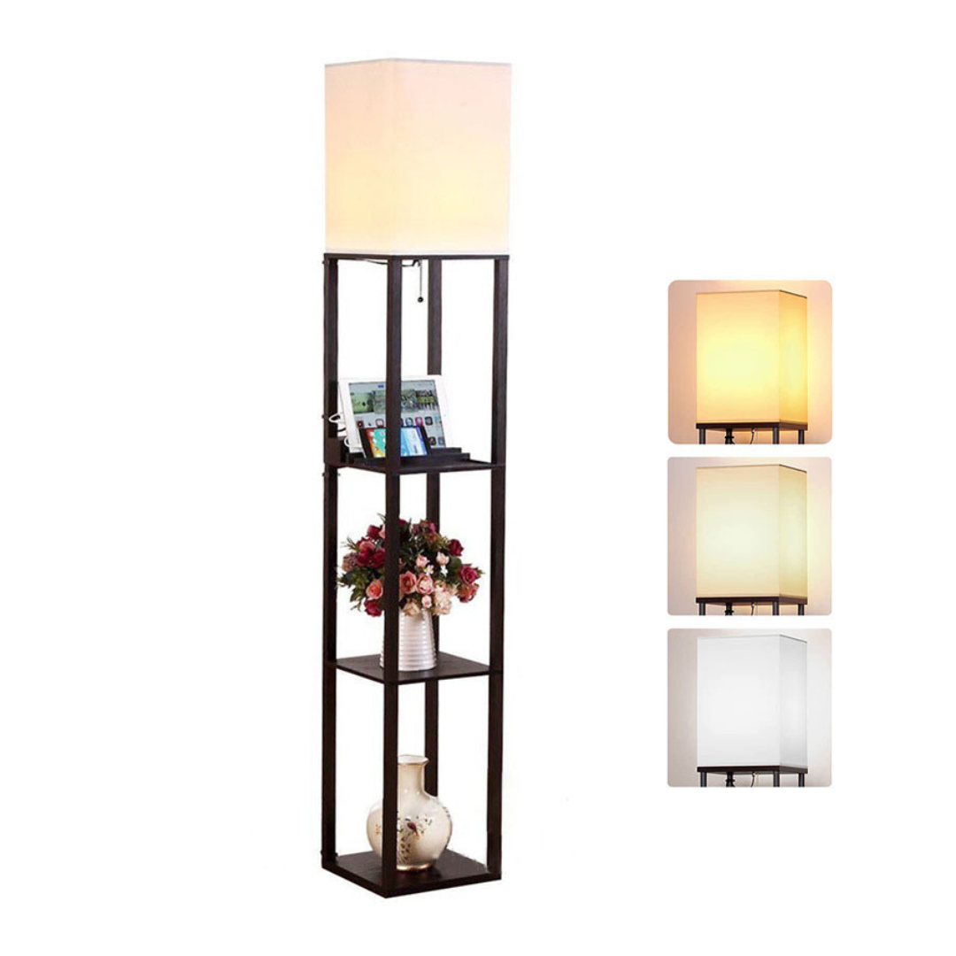 Livista® Staande Vloerlamp – met 3 Planken – 3-Kleuren Dimbaar – USB Oplaadfunctie – 160 cm – Modern & Functioneel