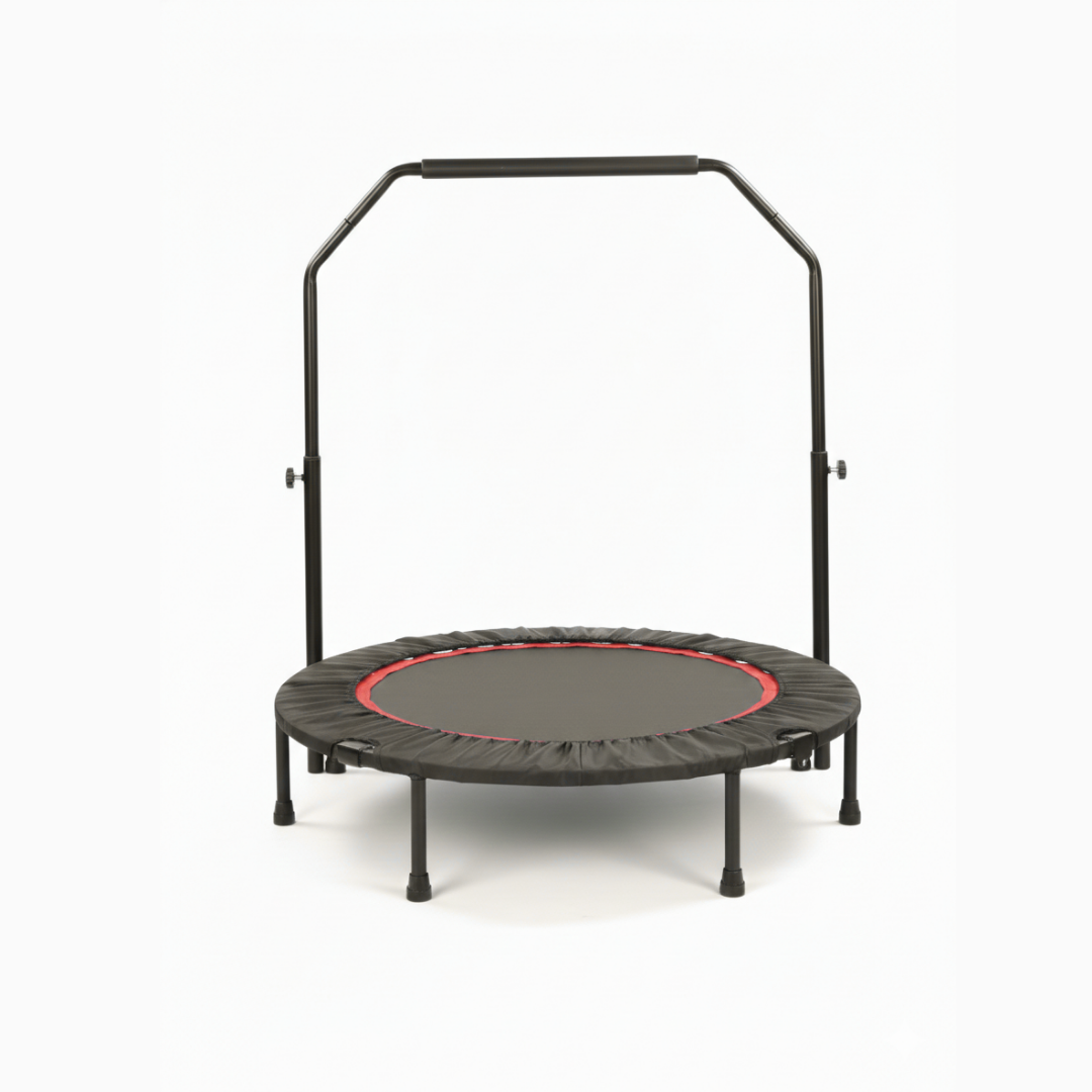 Livista Fitness Trampoline – Ø122 cm – Verstelbare Handgreep – Antislip Zuignappen – Krachtige Veren – Max. 200 kg – Voor Binnen & Buiten – Zwart/Rood