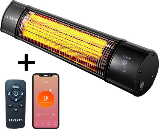Livista Slimme Terrasverwarmer - Heater Elektrisch - 2000W - Heater - Bediening met App of Afstandsbediening - Muur Montage - Binnen en Buiten - Zwart