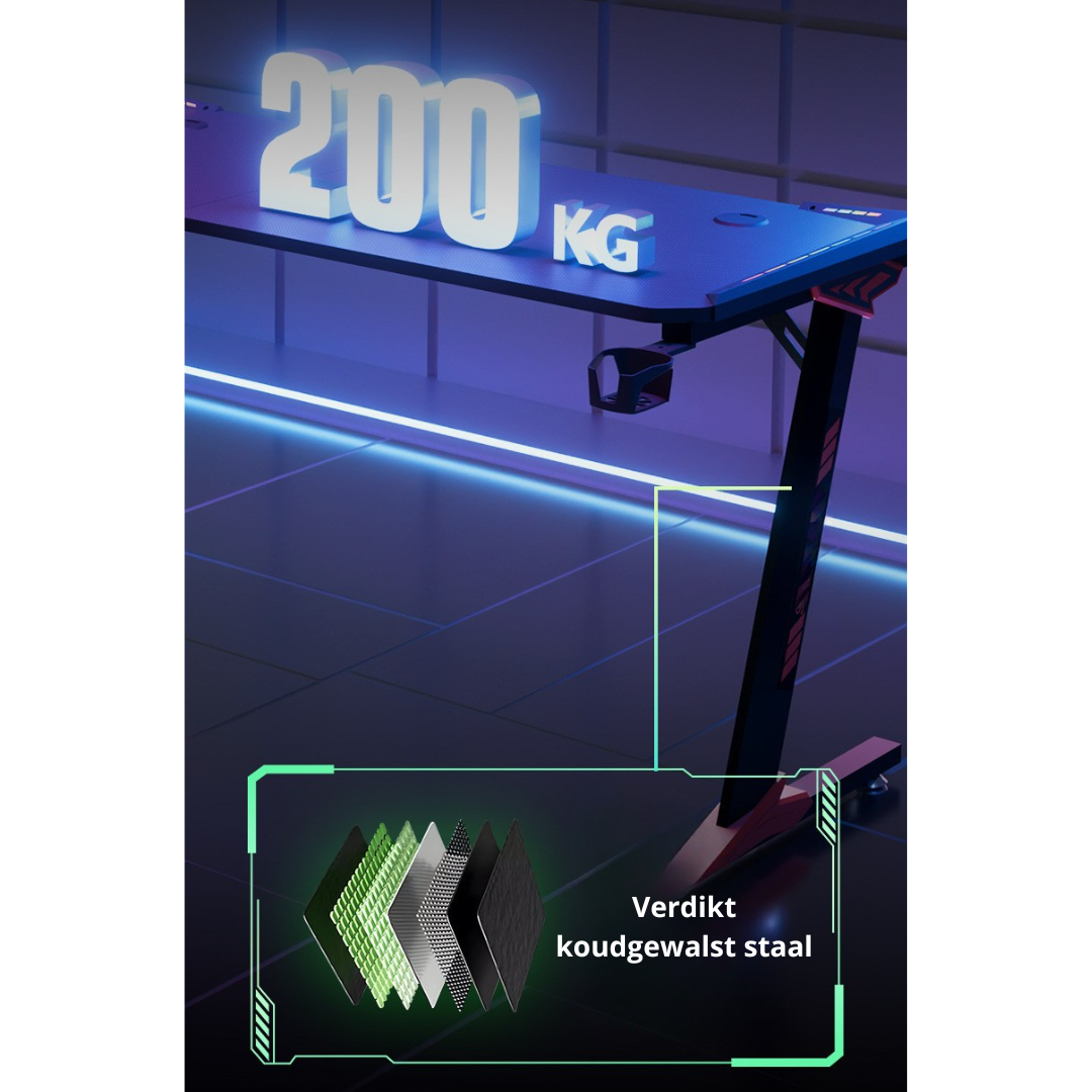 Livista® RGB Gaming Bureau L-vormig – 160×100×73 cm – Touch Control LED Verlichting – Ergonomisch Hoekbureau – Carbon Fiber Afwerking – Kabelmanagement, Bekerhouder & Headset Haak – Zwart