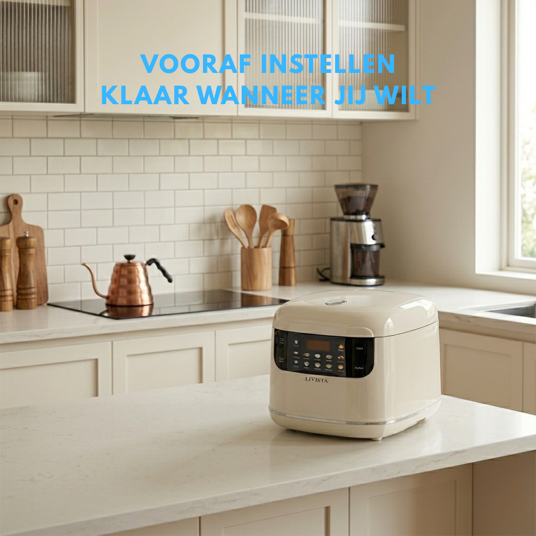 Livista Rijstkoker – 2L – Multicooker – Met Stoomfunctie, Timer en Warmhoudfunctie – 10 Programma's – Titanium Binnenpan – Touchscreen – Wit