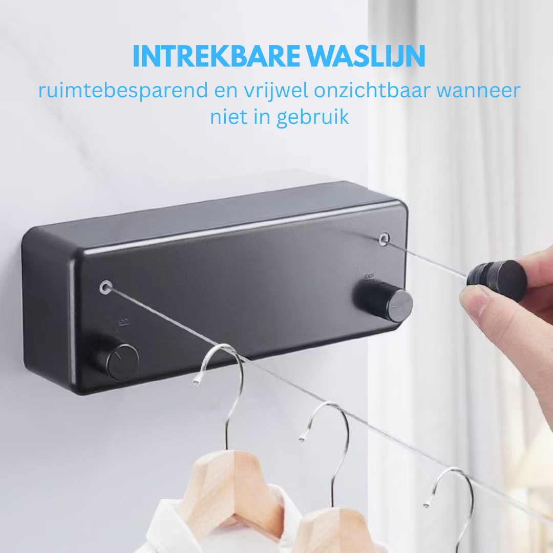 Livista Uittrekbare Waslijn – 10,4M Totale Lengte（2 x 5,2M） – Tot 20 kg – Sterke Stalen Kern – Drooglijn – Zonder Boren – Gelijkmatig Oprolbaar – Binnen & Buiten