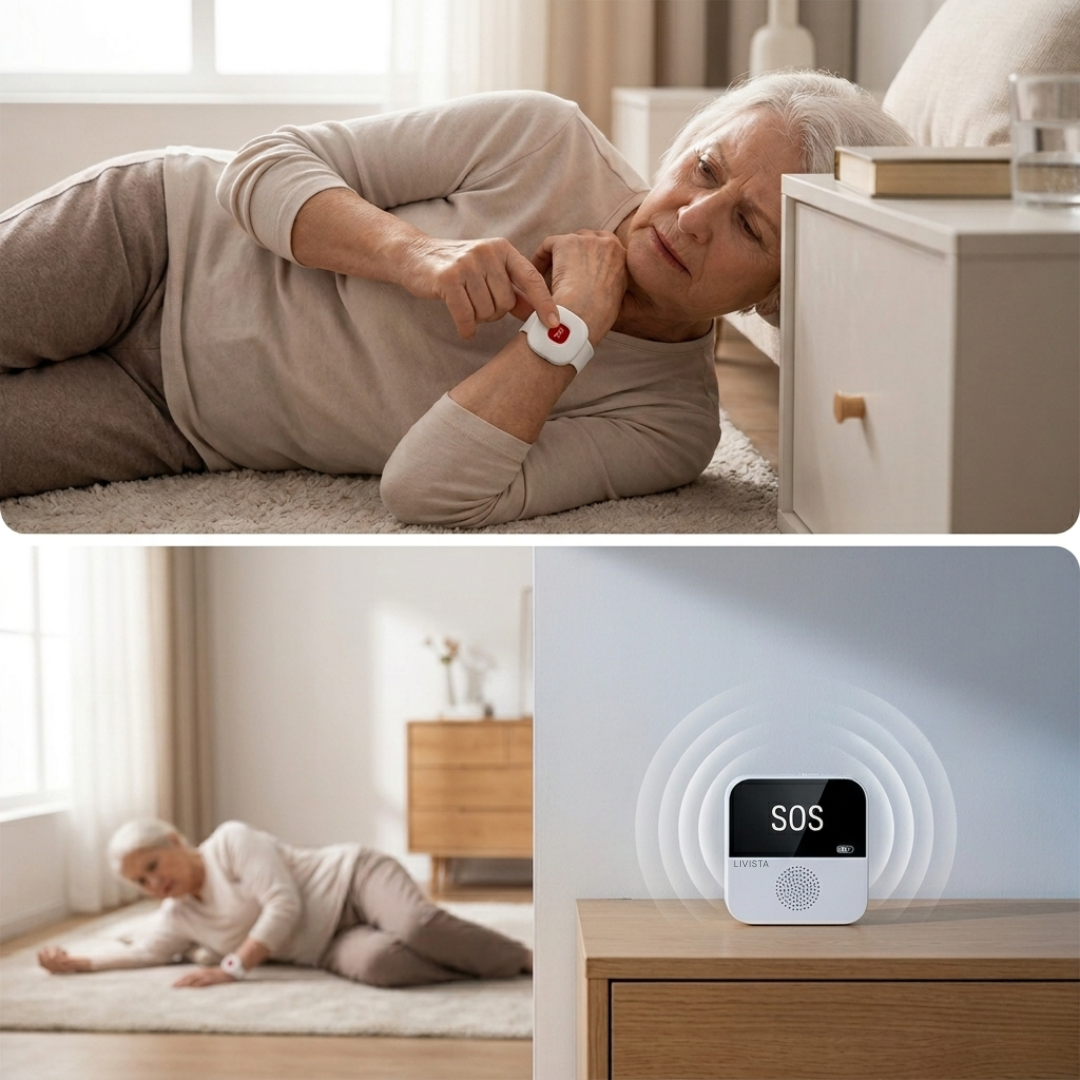 Livista Senioren Alarm – Noodknop voor Ouderen – Met Ontvanger & App – Persoonlijk Alarm – Paniekknop – Pager & Horloge & Knop
