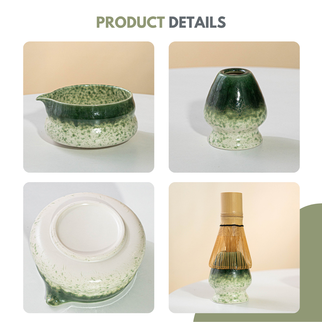 Livista Matcha Set 5-delig – Japanse Thee Set Starterkit – Met Matcha kom, klopper, Klopperhouder, lepel& zeef – Traditionele Theeceremonie – Keramiek & Bamboe – Matcha accessoires