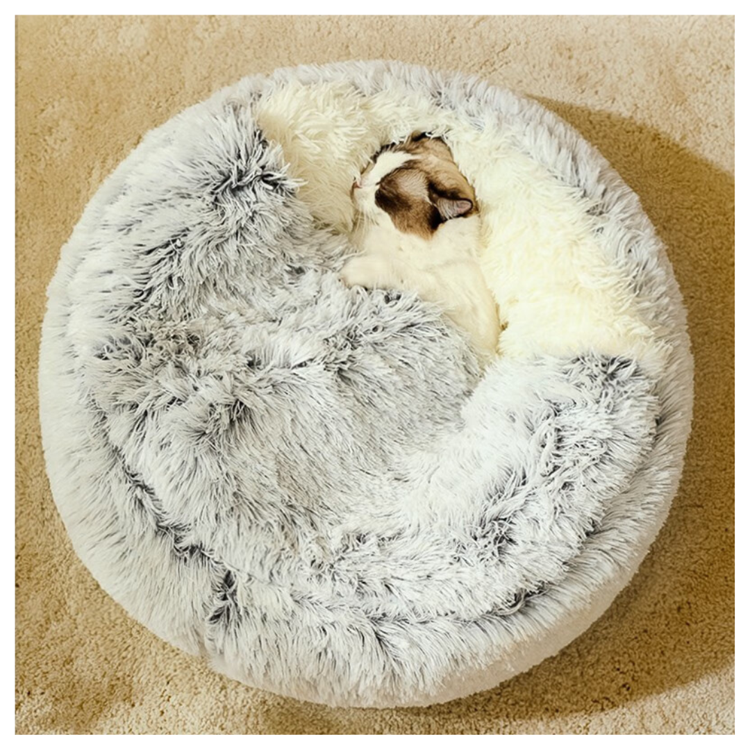 Livista Pluche Kattenbed - Kattenmand - Supercomfortabel Kattenhuis - Halfgesloten Schelpvorm - Geschikt voor Kittens en Puppy's tot 10 kg - Lichtgrijs