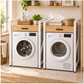 Livista Wasmachinerek - Wasmachine kast - Badkamerrek – Ruimtebesparende Wasmachine Organizer – Stalen Frame – 3 Hoogtestanden – Water-, Kras- en Hittebestendig Werkblad – Antislip Voetjes – Uitschuifbare Hangstang - 200 kg Draagvermogen - Wit/Hout
