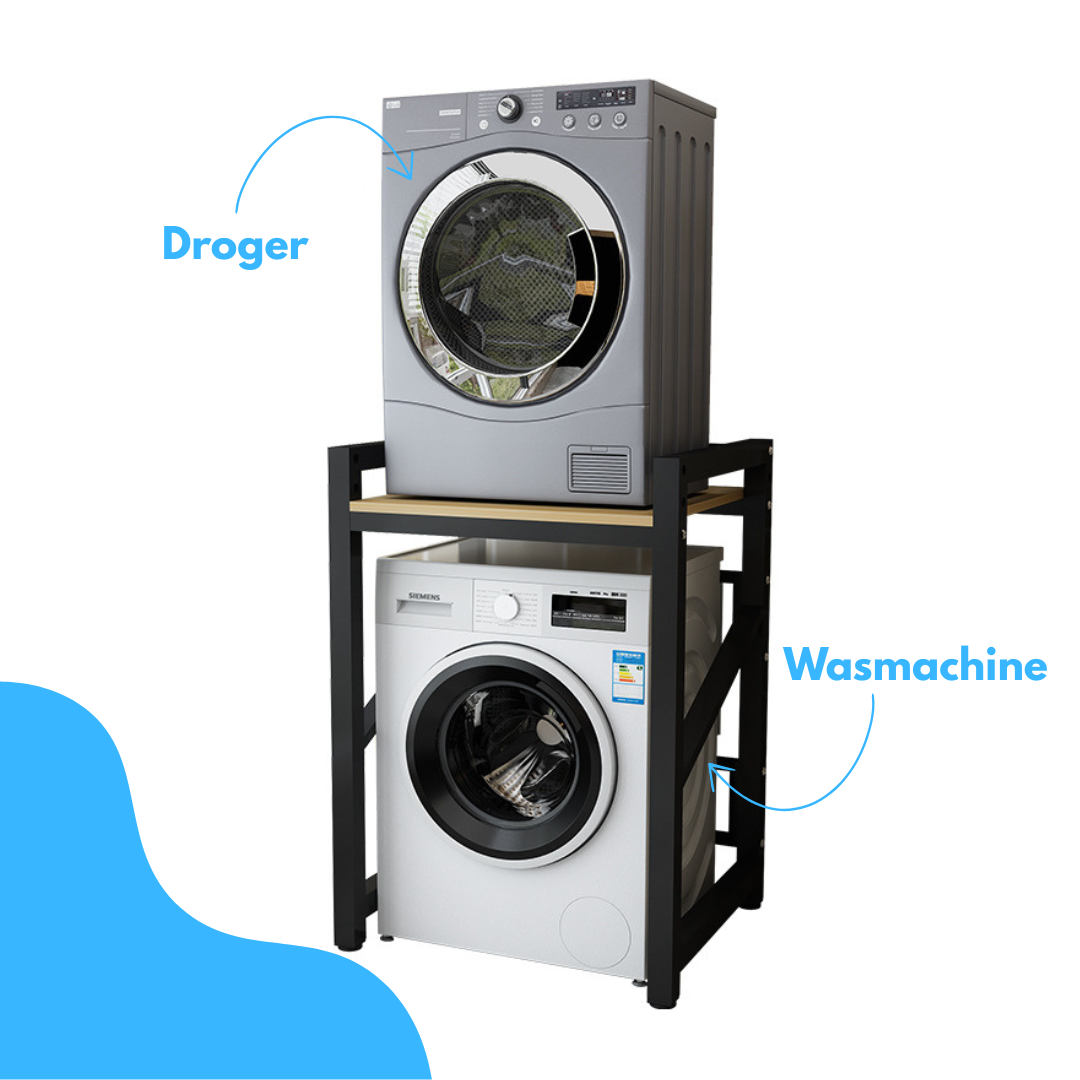 Livista Wasmachinerek – 200 kg Draagvermogen – Ruimtebesparende Wasmachine Organizer – Versterkt Stalen Frame – 3 Hoogtestanden – Water-, Kras- en Hittebestendig Werkblad – Antislip Voetjes – zwart/hout