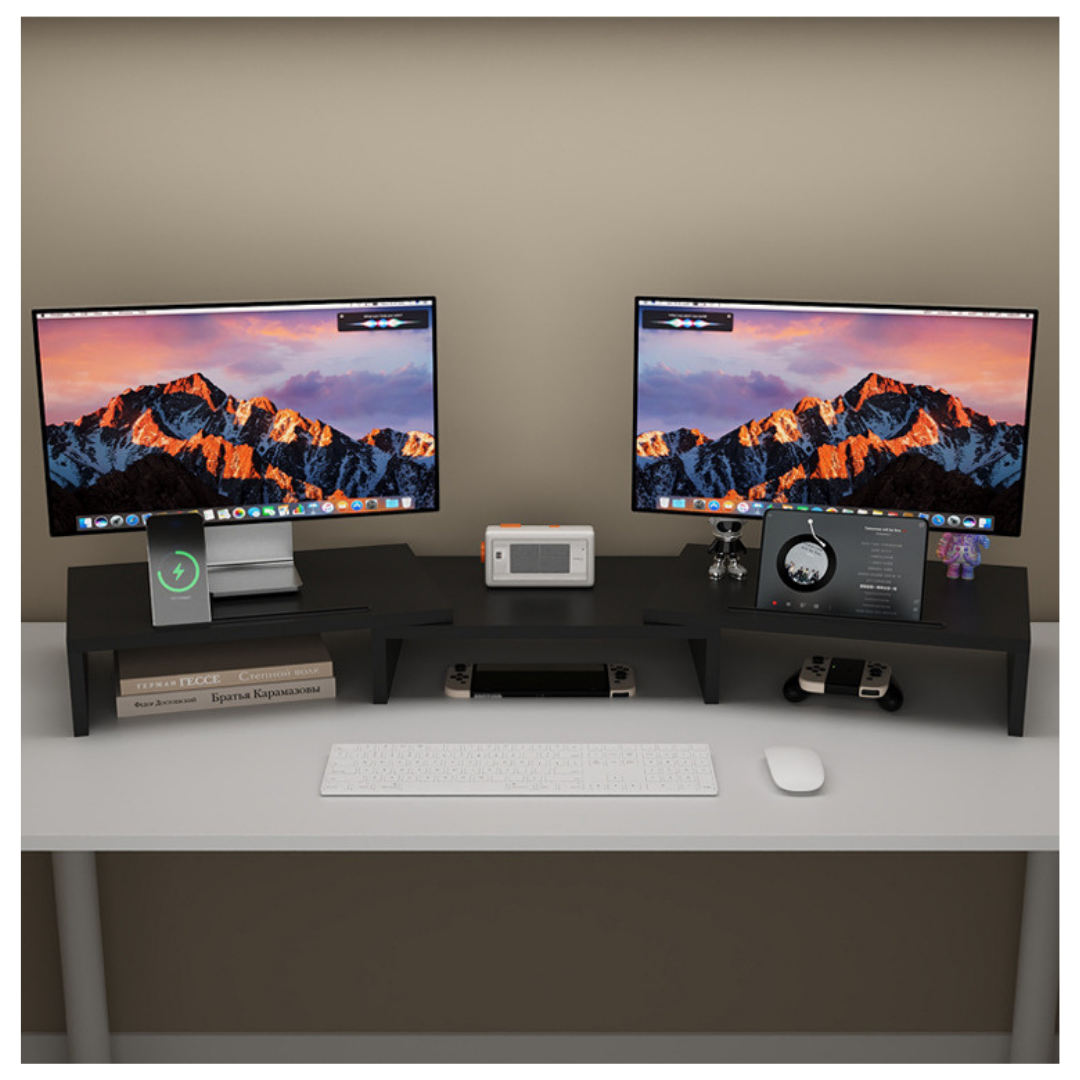 Livista Monitor Verhoger & Standaard – Geschikt voor 1 of 2 Schermen – Verstelbaar Bureau Organizer – Zwart