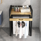 Livista Wasmachinerek – Met Uitschuifbare Hangstang – 200 kg Draagvermogen – Ruimtebesparende Wasmachine Organizer – Versterkt Stalen Frame – 3 Hoogtestanden – Water-, Kras- en Hittebestendig Werkblad – Antislip Voetjes – Zwart/Hout
