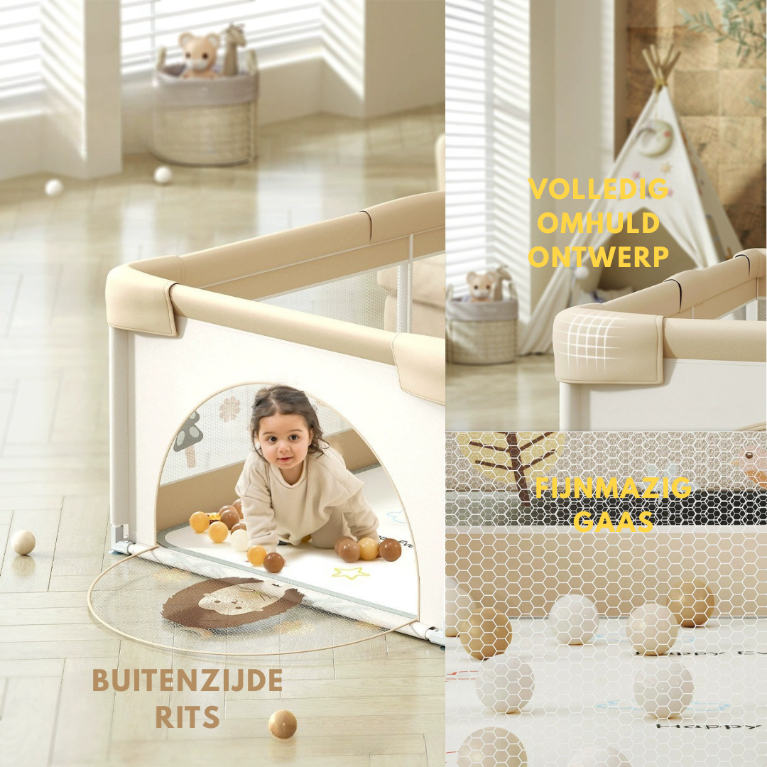 Livista Grondbox Baby - 120x160cm - Met Speelmat, 60 Speelballen, 2 Trekringen - Kinderbox - Speelbox - Playpen - Met Draagtas - Beige