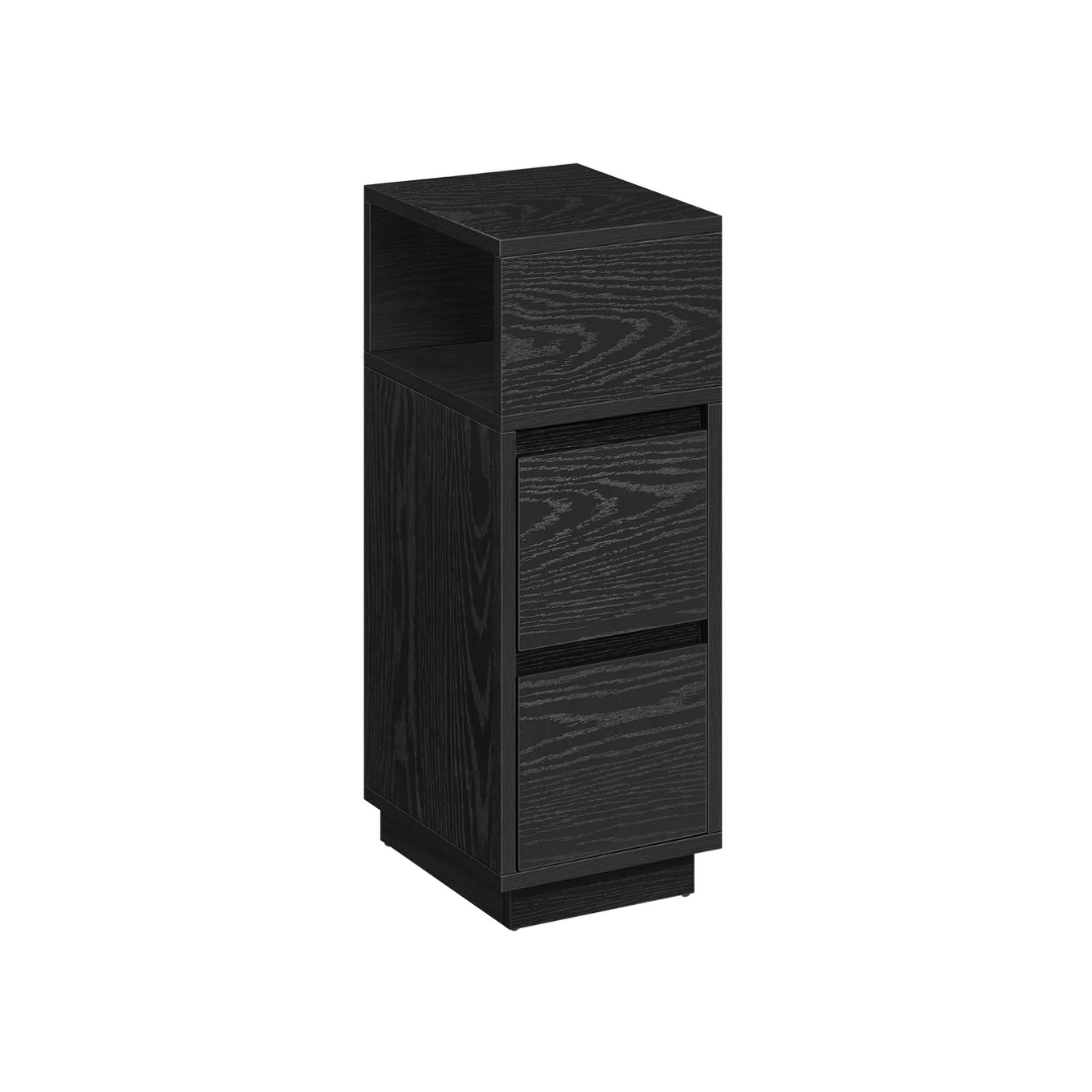 Livista Nachtkastje – Set van 2 – Smalle Bijzettafels – met 2 Lades – Flexibel Open Vakken – Ruimtebesparend – Voor Slaapkamer of Woonkamer – Zwart