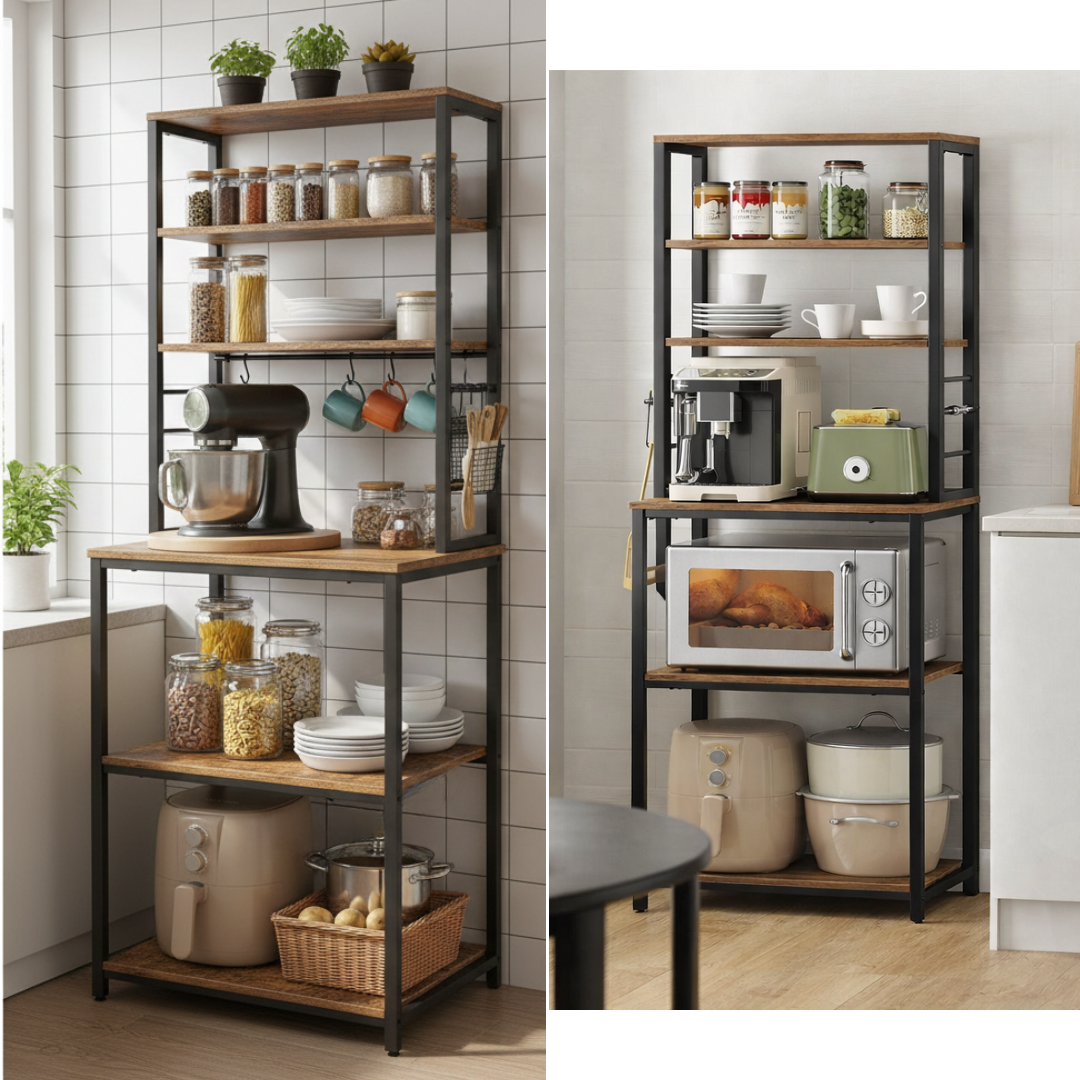 Livista Keuken Opbergrek – 6-laags – Met 6 S-haken – Staal & Houtlook – Stevig en Stabiel – 167x60x40cm