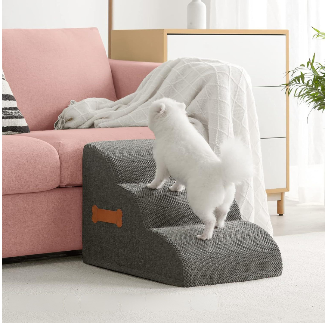 Livista Hondentrap – 3 Treden – Hondentrap voor Bank en Bed – Honden Opstapje – Antislip – Comfortabel Schuim 30D – Afneembare Wasbare Hoes – Grijs