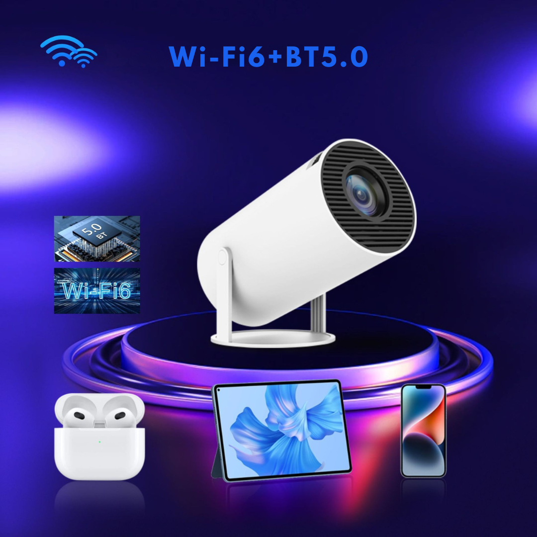 Livista Smart Mini Beamer – 4K Ondersteuning – Android 13 – WiFi 6 & Bluetooth 5.0 – Auto Keystone – Draagbare HD Projector – Voor Thuisbioscoop, Gaming & Presentaties – Geschikt voor IOS en Android – Wit