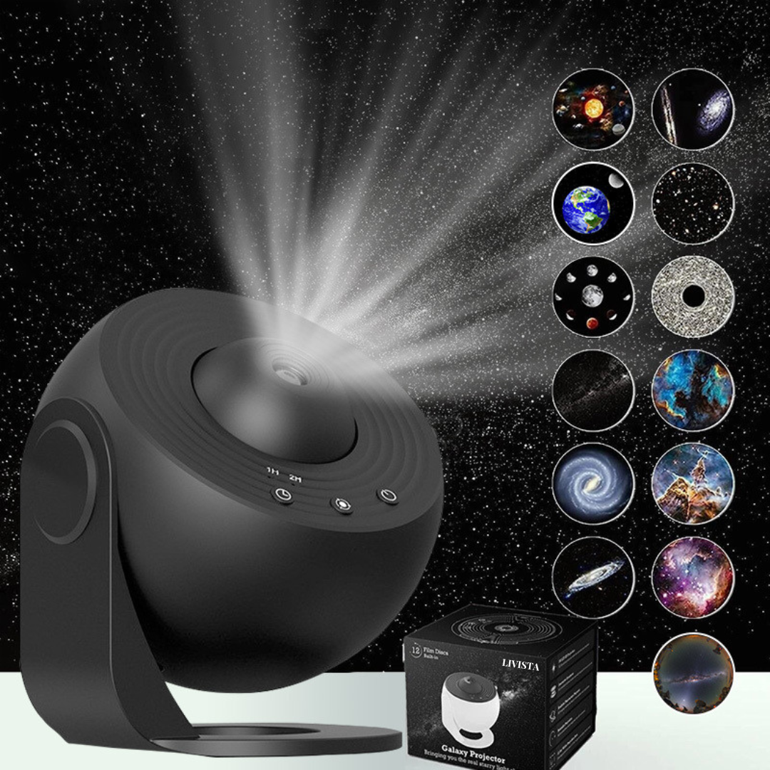 Livista® Wereld Sterrenhemel Projectielamp - 13 Astronomische Filmkaarten - Projecteert tot 26㎡ - Creatieve Nachtlamp - Verjaardagscadeau en Sfeerlamp - Sfeervolle Decoratie voor Slaapkamer - Zwart