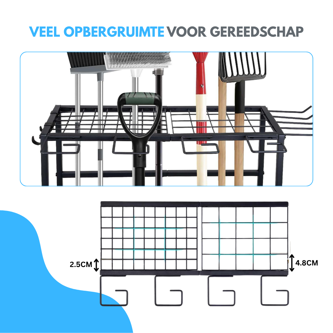 Livista Gereedschapsrek – Gereedschap Organizer voor Tuingereedschap – Opbergrek – Met Verplaatsbare Haken – Max. 60 kg – voor Garage, Schuur en Berging