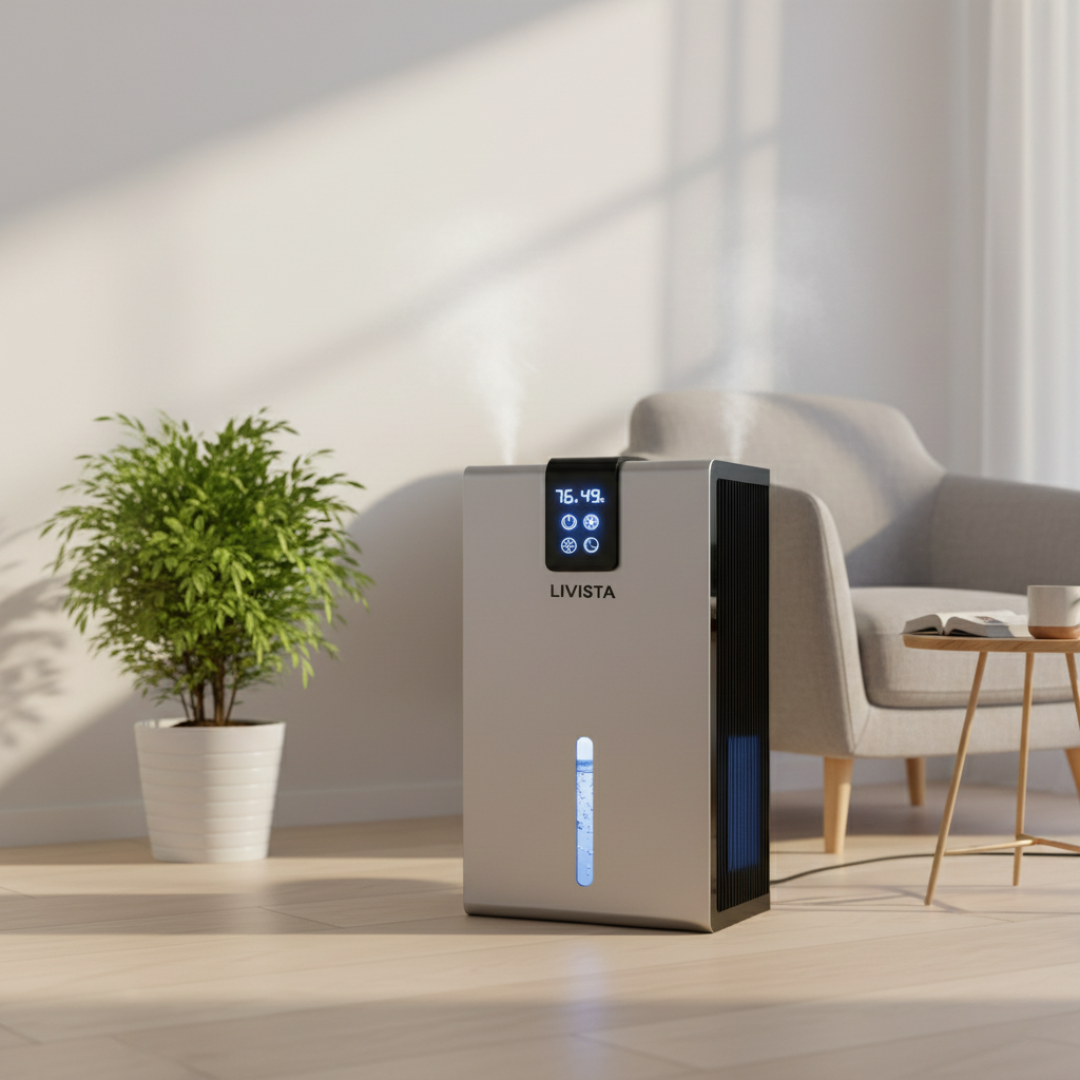 Livista Luchtontvochtiger voor Thuisgebruik – Met Luchtzuiveringsfunctie – 2.8L – Intelligente Vochtigheidsregeling – Laag Geluidsniveau – Automatische Uitschakeling bij Vol Waterreservoir – Geschikt voor Meerdere Kamers – Grijs