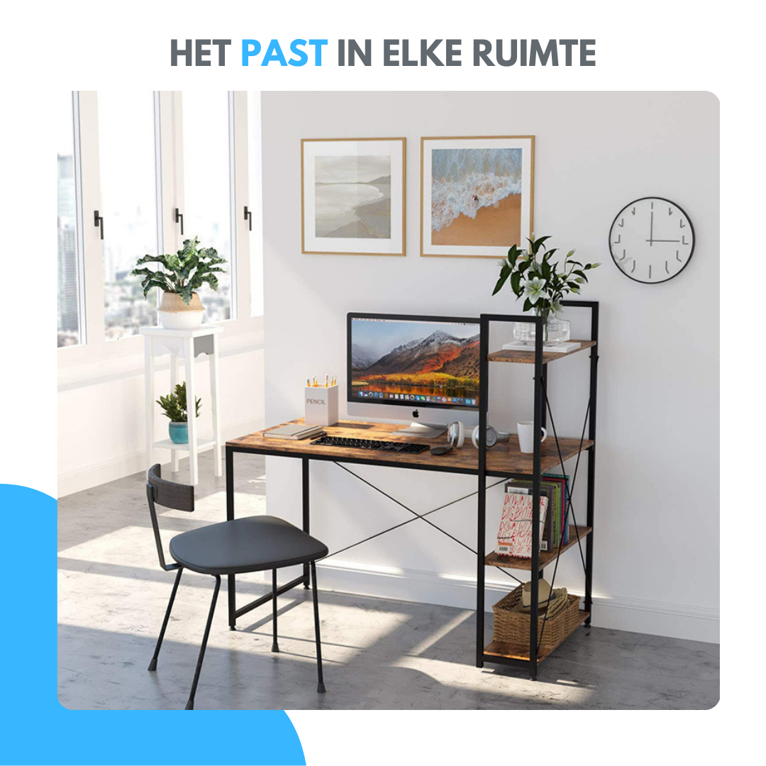 Livista Bureau – 120x60x70 cm – Computertafel met Opbergplank – Metaal & Hout – Industrieel Design – Ideaal voor Werkruimte – Hoogwaardige Kwaliteit – Donker houtbruin