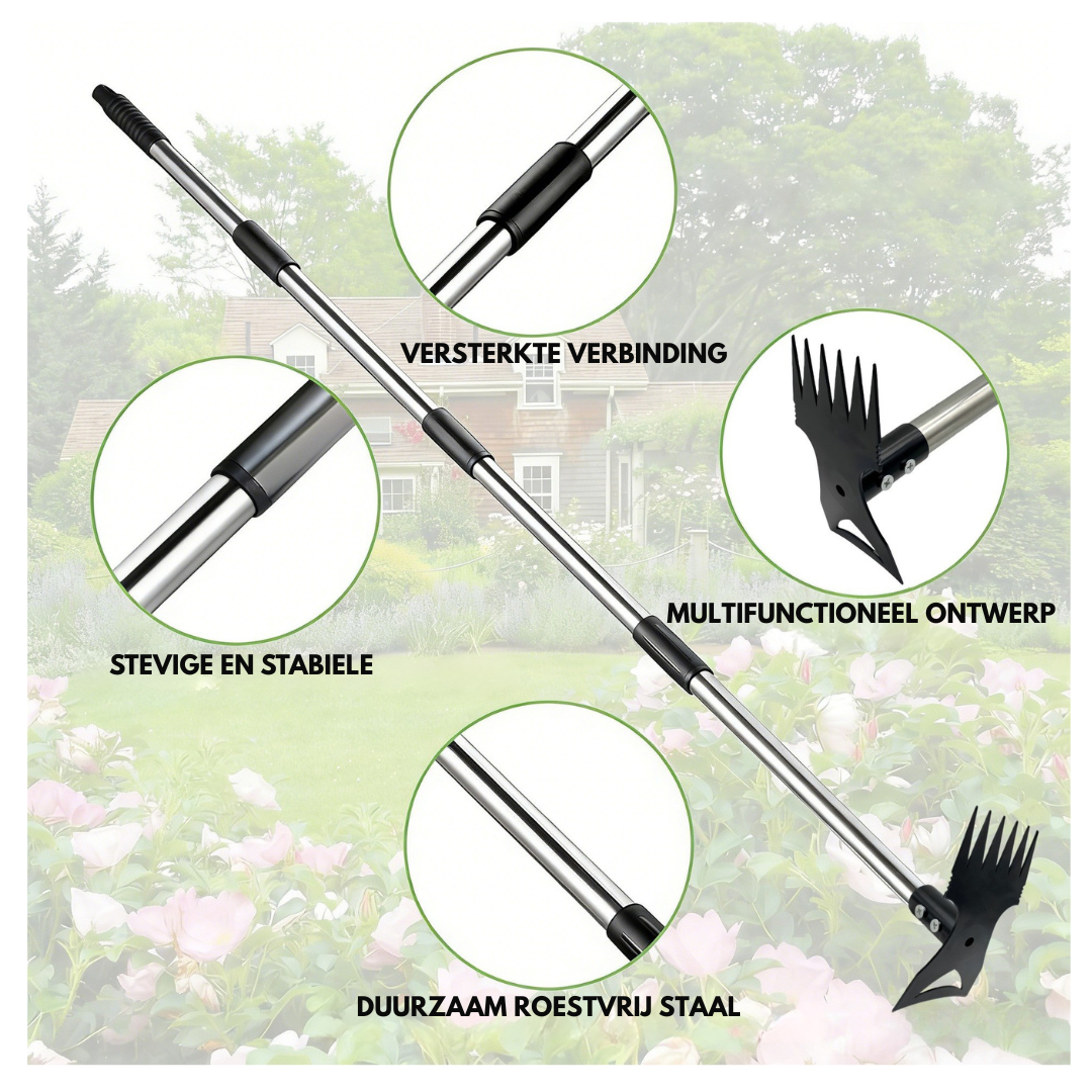 Livista 2-in-1 Onkruidverwijderaar – Met Lange Steel – Schoffel en Handcultivator – Staande Onkruidtrekker – Verstelbaar tot 183 cm – RVS Steel – Voor Onkruid Verwijderen en Grond Losmaken – Inclusief Tuinhandschoenen