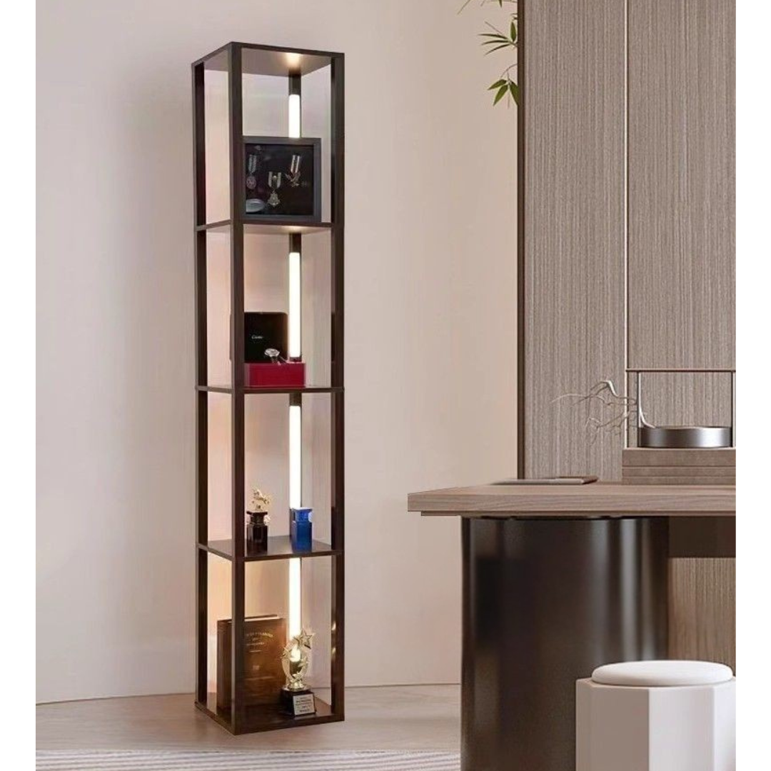 Livista® Staande Lamp – Dimbare LED Verlichting – Met Voetschakelaar – 4 Open Planken – Modern & Functioneel – 163 cm Hoog – Zwart – Perfect voor Woonkamer, Slaapkamer of Kantoor