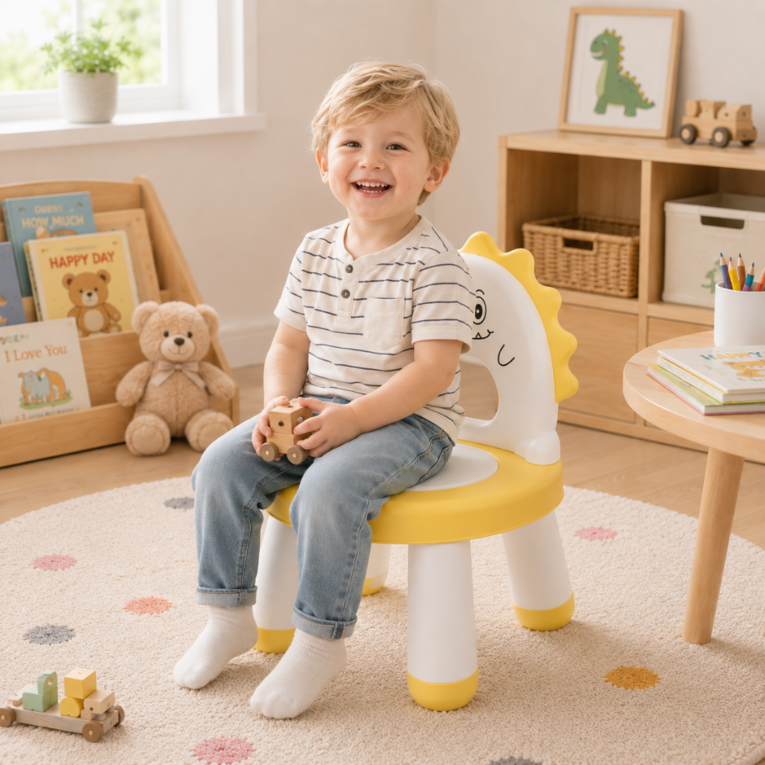 Livista Kinderstoel – Kinderstoeltje met Zacht Zitkussen – Kinderkrukje – Stevige PP Kunststof – Peuterstoel – Antislipvoetjes – Draagvermogen tot 65 kg – Geel
