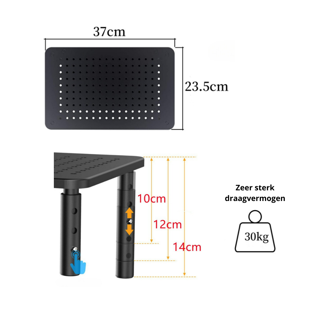 Livista® - Monitorstandaard- Set van 2 - Verstelbare Monitorverhoger - Metaal - Zwart - 37 x 23.5 x 10 cm
