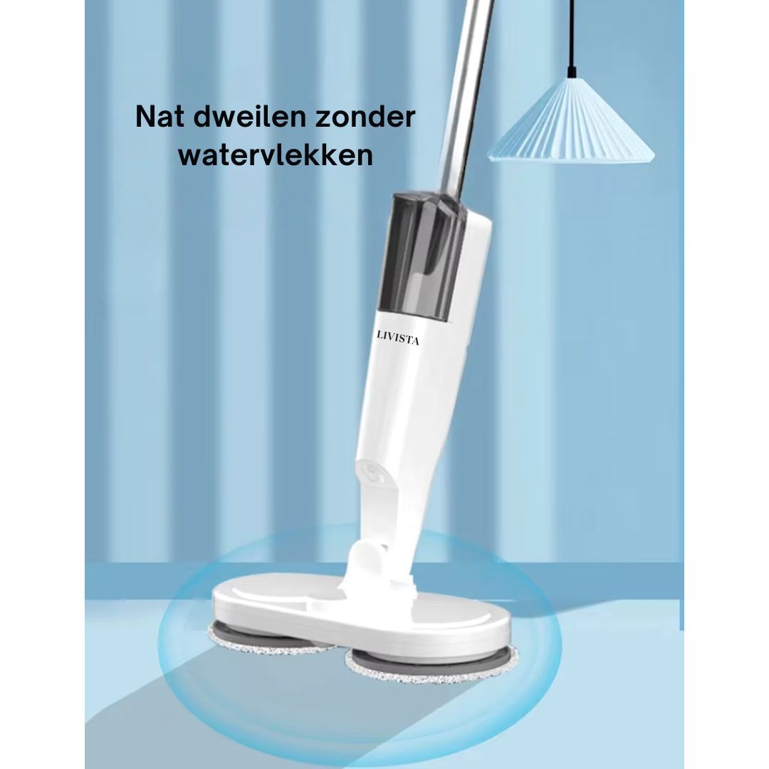 Livista® Elektrische Spray Mop – 300ML Waterreservoir – 45-60 min Werktijd per Oplaadbeurt – Droog & Nat Gebruik – 8 Microvezelpads – Draadloos Schoonmaken – Wit