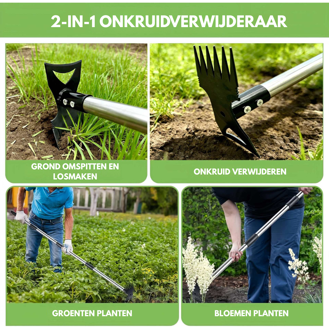 Livista 2-in-1 Onkruidverwijderaar – Met Lange Steel – Schoffel en Handcultivator – Staande Onkruidtrekker – Verstelbaar tot 183 cm – RVS Steel – Voor Onkruid Verwijderen en Grond Losmaken – Inclusief Tuinhandschoenen