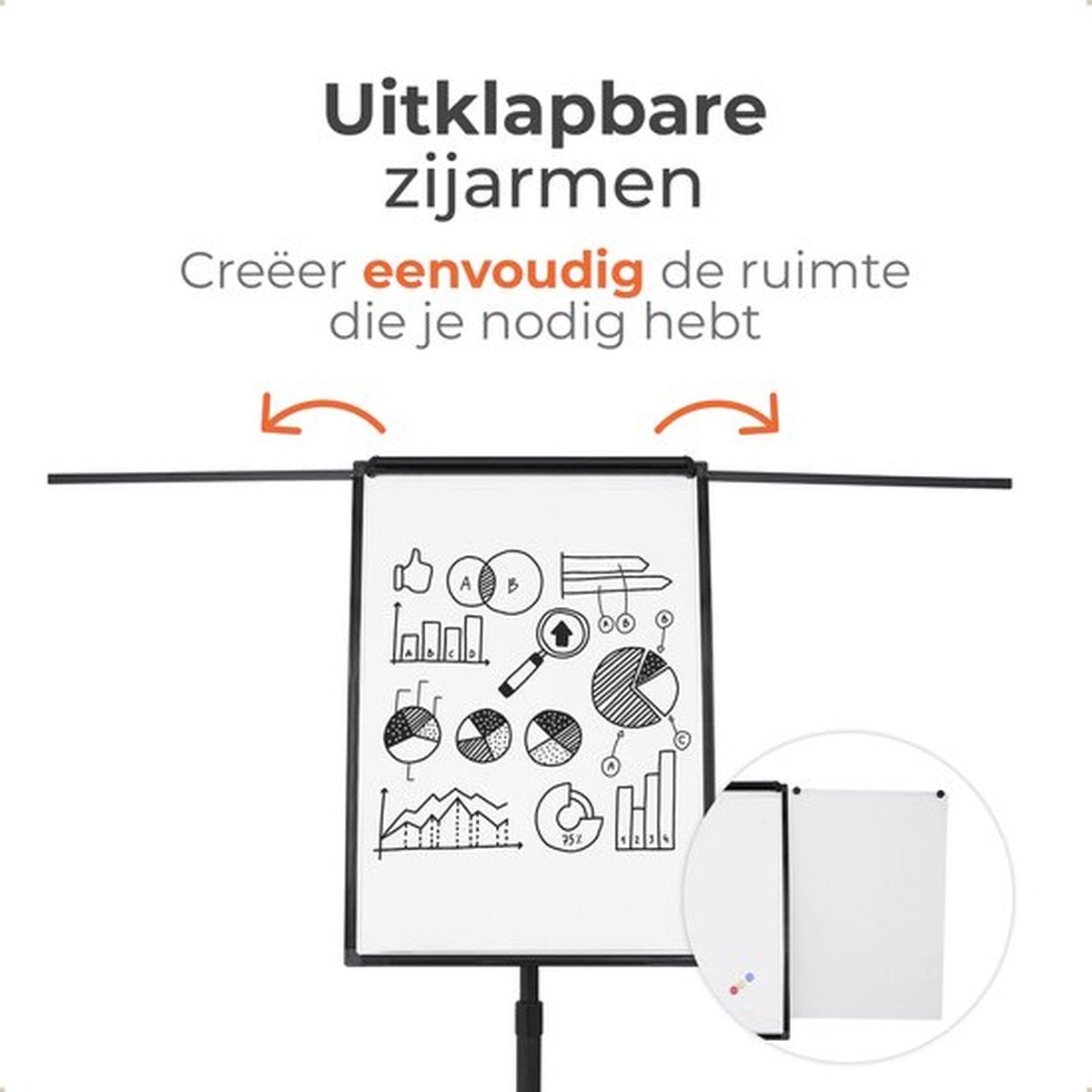 Livista Flipover Verrijdbaar 70x100cm - Stiften, Marker, Magneten en Mini whiteboard - Magnetisch Whiteboard - Verstelbaar Bord van 172 tot 215 cm - Met Uitschuifbare Armen