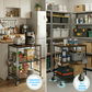 Livista Keukentrolley – Keukenrek met Wielen – 60x40x75cm – Magnetronrek & Keuken Organizer – 3 Laags Opbergrek – Met 6 Haken – Industrieel – Zwart/Hout