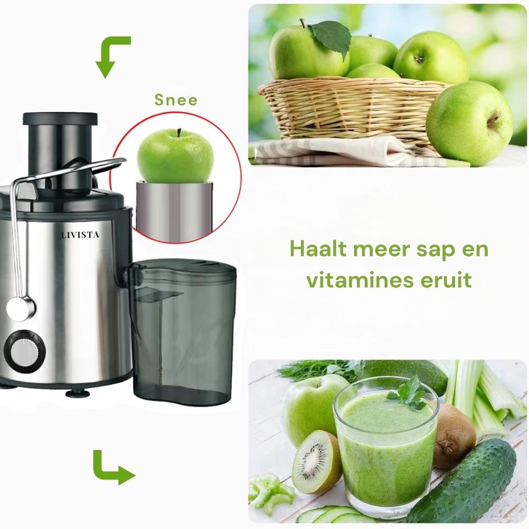 Livista® High-Speed Juicer – 2 Snelheidsstanden – Grote Invoeropening – Ultrafijn Filter – 1,8L Pulpcollector – Vers Fruit- en Groentesap