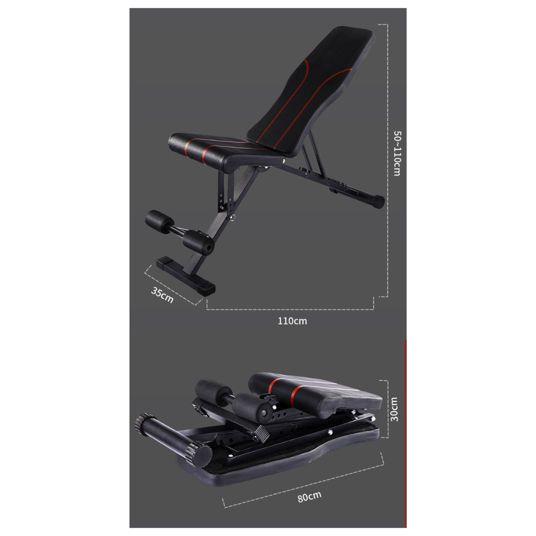 Livista Verstelbare Fitnessbank - Krachttraining - Gewichthef- en Trainingsbank - Opvouwbaar - Tot 300 kg Draagvermogen - Fitness Oefenbank - Zwart/Rood