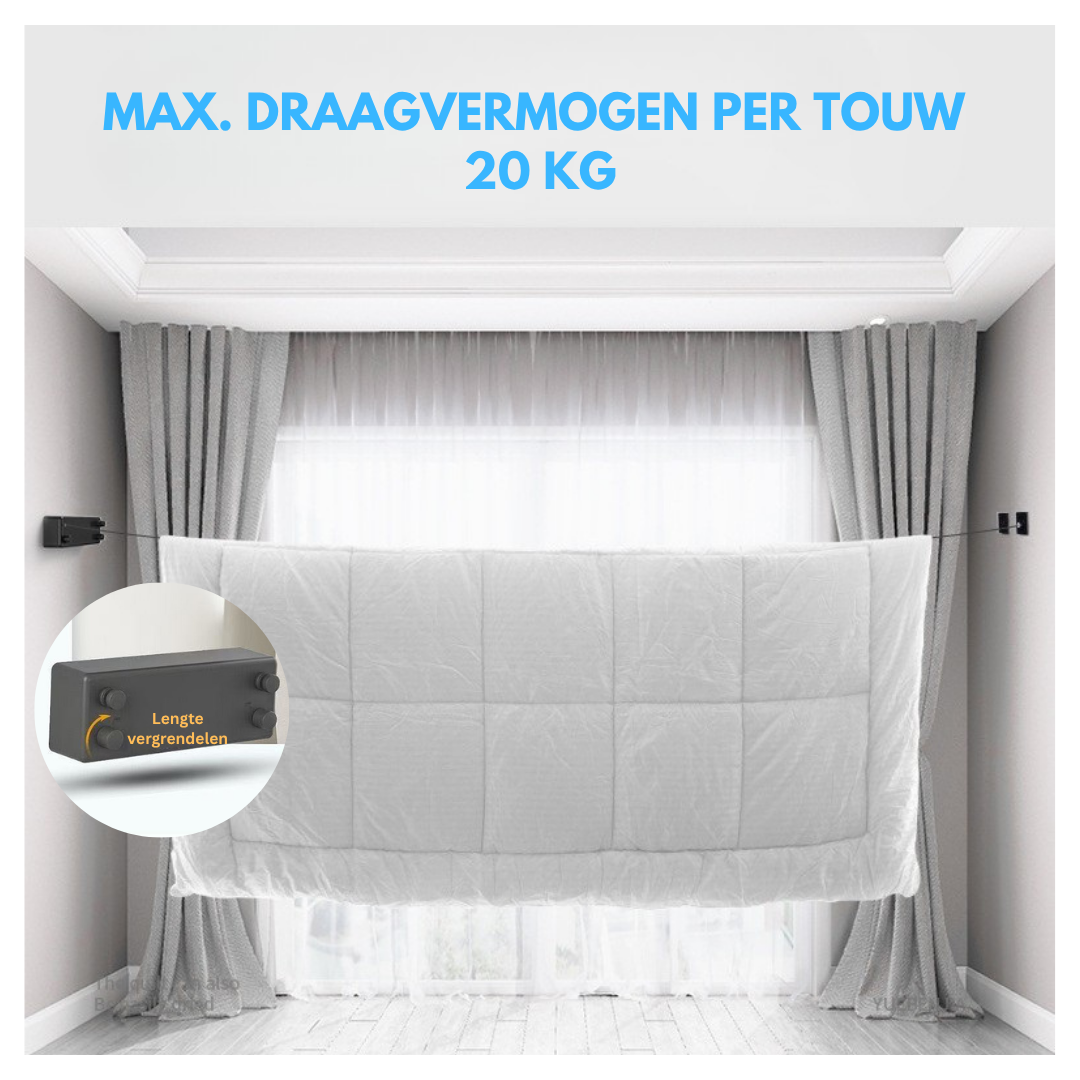 Livista Uittrekbare Waslijn – 10,4M Totale Lengte（2 x 5,2M） – Tot 20 kg – Sterke Stalen Kern – Drooglijn – Zonder Boren – Gelijkmatig Oprolbaar – Binnen & Buiten