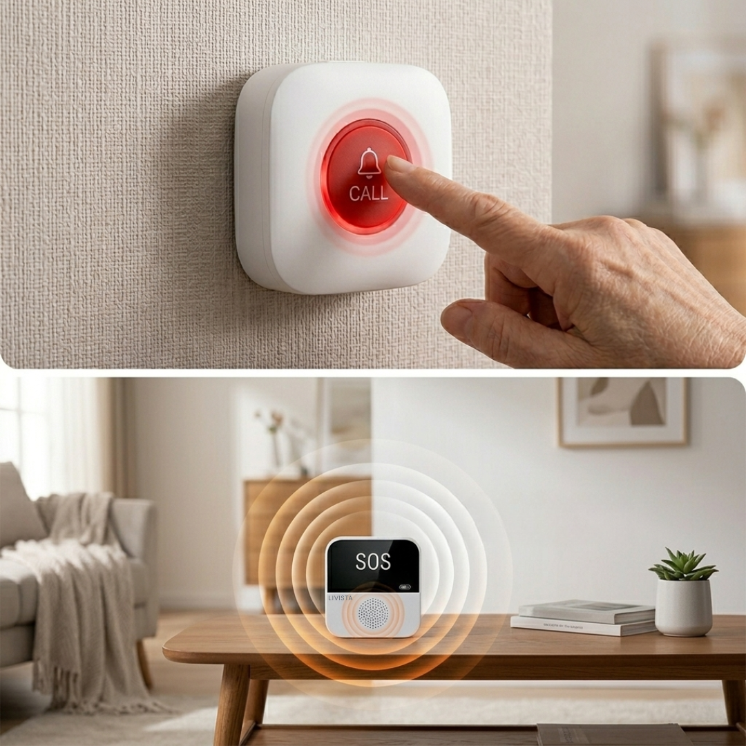 Livista Senioren Alarm – Noodknop voor Ouderen – Met Ontvanger & App – Persoonlijk Alarm – Paniekknop – Pager & Horloge & Knop