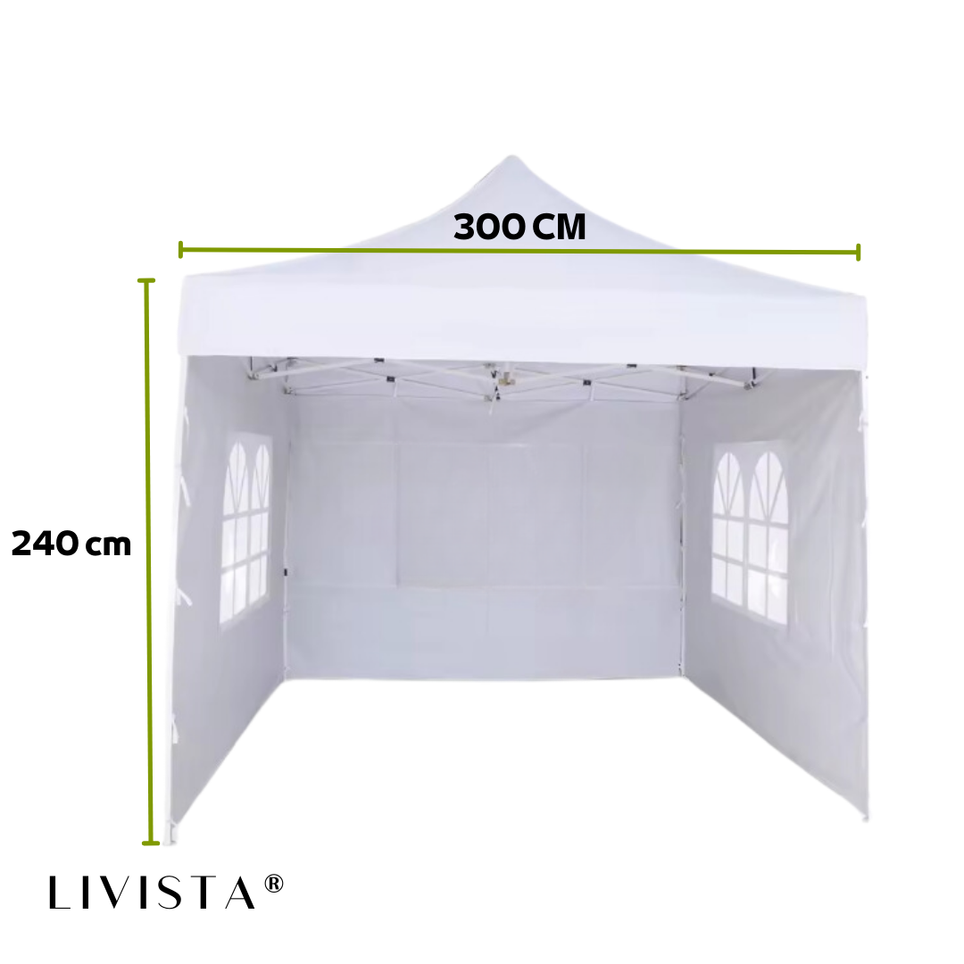 Livista® Premium - Partytent 3x3m Easy Up - Met Zijwanden - Waterdicht - Wit - Opvouwbaar - Met Draagtas