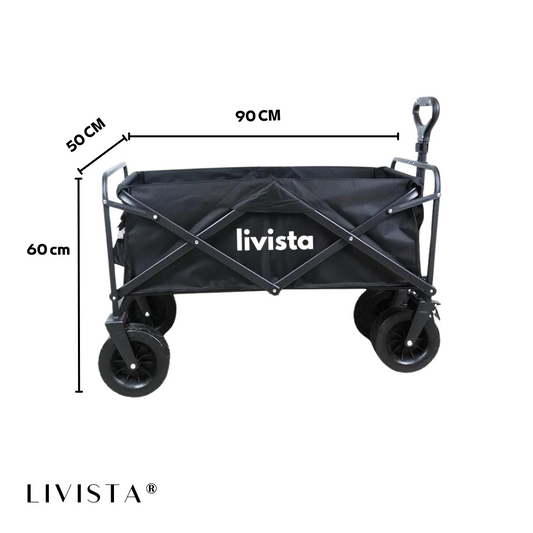 Livista ® - Bolderkar Zwart Opvouwbaar - Extra dikke banden - 150KG Draagkracht - 180L Inhoud - Massieve Wielen - Flexibele Hendel