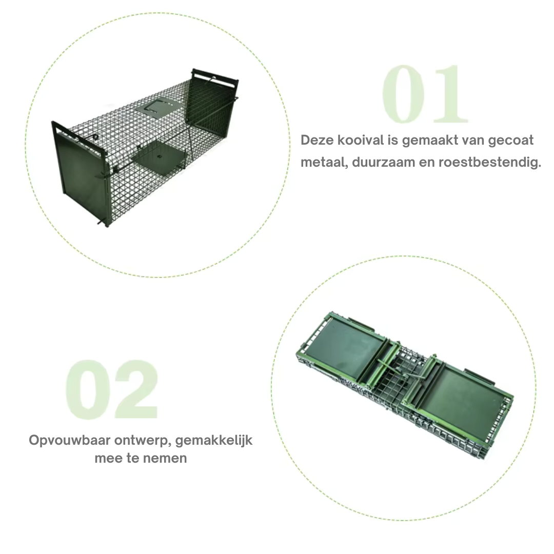 Livista Dierenvalkooi - Voor ratten, muizen en kleine dieren - Eenvoudig te installeren en te gebruiken - 62x24x21cm - Groen