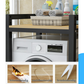 Livista Wasmachinerek – 200 kg Draagvermogen – Ruimtebesparende Wasmachine Organizer – Versterkt Stalen Frame – 3 Hoogtestanden – Water-, Kras- en Hittebestendig Werkblad – Antislip Voetjes – zwart/hout