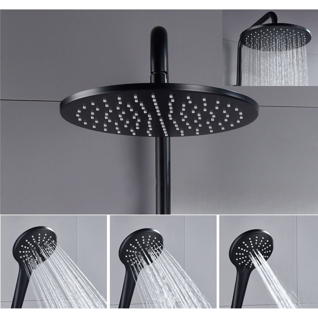 Livista Regendouche Set – Met Thermostaatkraan – Regendouche & Handdouche – 38°C Messing Thermostaatkraan – Douchekolom Wandmontage – Zwart