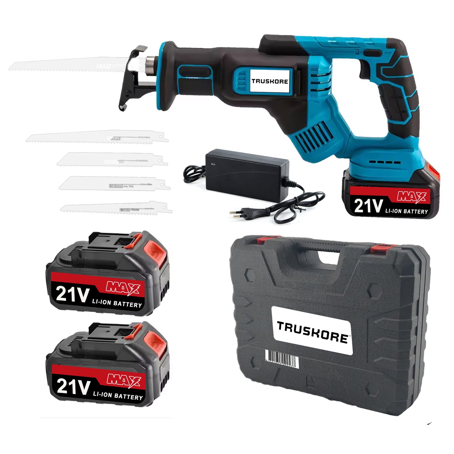 Accu Reciprozaag – 21V Li-Ion – Incl. 2 Accu’s, Zaagbladen & Koffer – 25mm Slag – Voor Hout, Metaal & Kunststof – Snelwisselsysteem – Draadloos