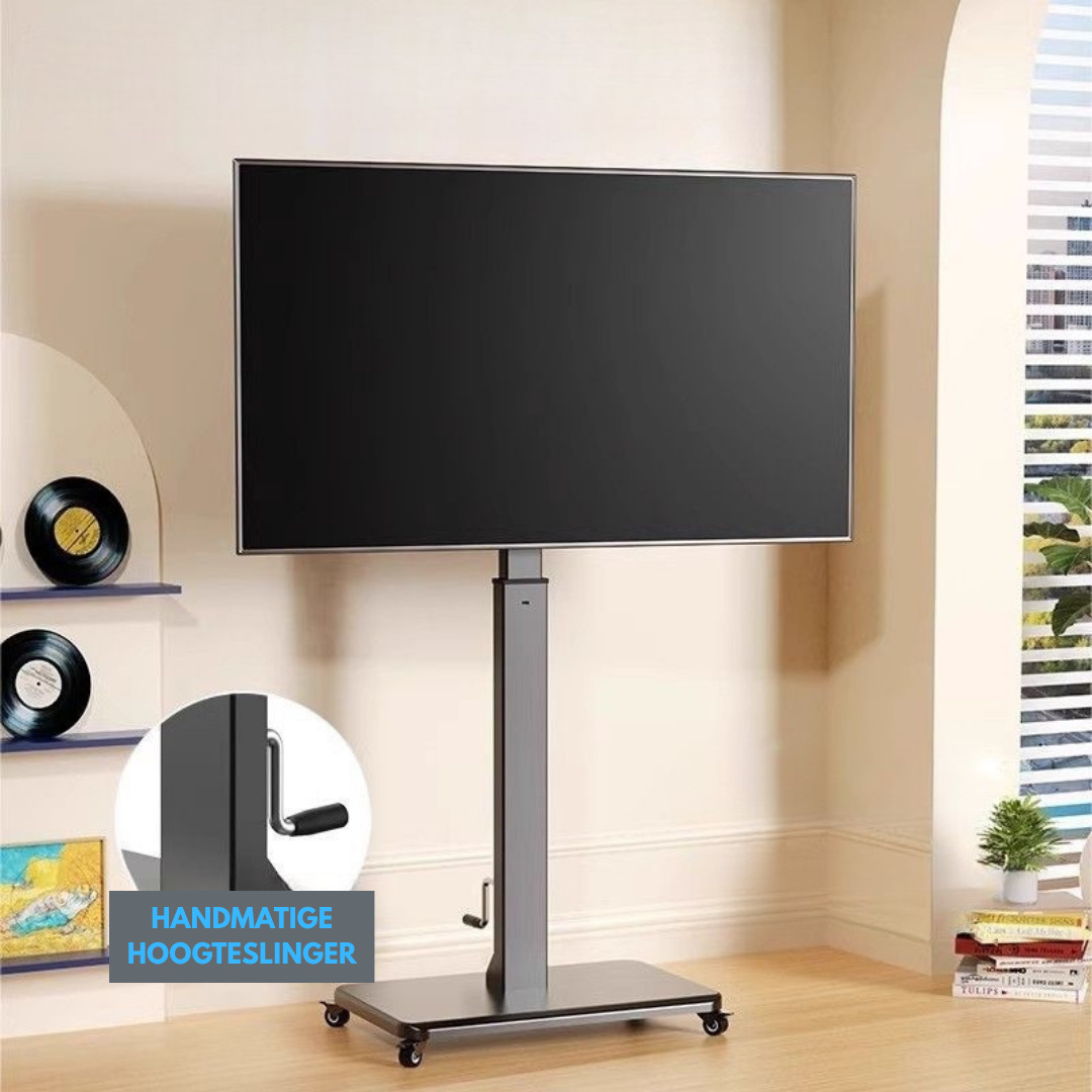 Livista  Verrijdbare TV Standaard – 90° Draaibaar – Horizontaal & Verticaal – Geschikt voor 26-60 Inch – Mobiele TV Vloerstandaard – In Hoogte Verstelbaar met Handslinger – Max. 70 kg – Met Remwielen