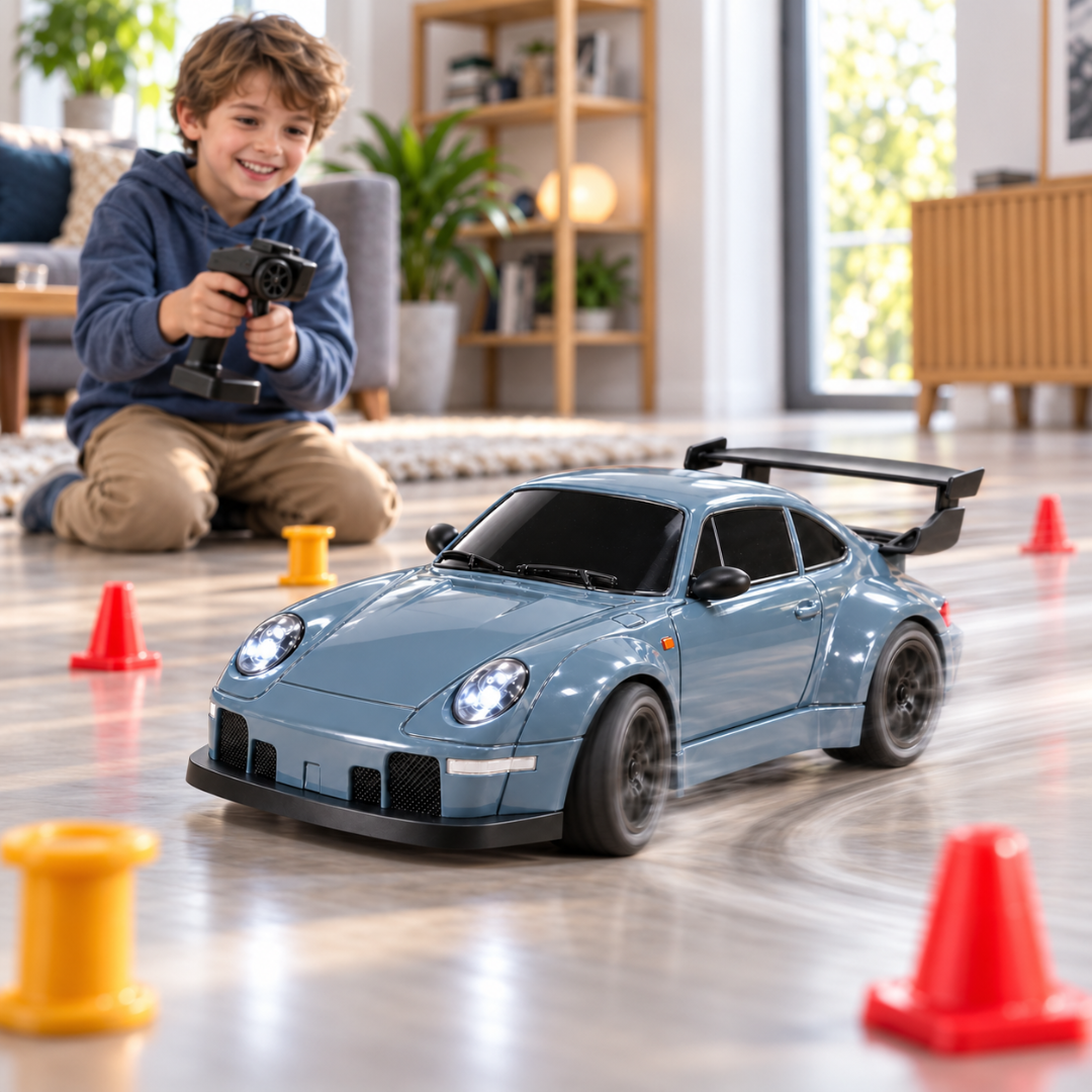 Livista Bestuurbare Auto - Snelle RC Drift Auto 1:24 – Drift Raceauto met 4WD – Afstandsbestuurbare Auto – 20 km/h – LED Verlichting – 3 Oplaadbare Accu’s – Driftbanden – Grijsblauw