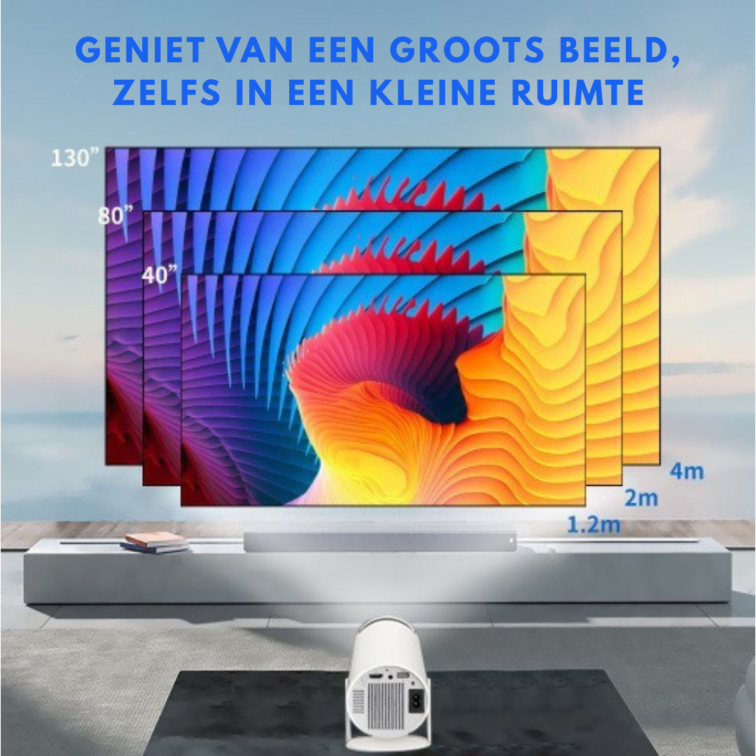 Livista Smart Mini Beamer – 4K Ondersteuning – Android 13 – WiFi 6 & Bluetooth 5.0 – Auto Keystone – Draagbare HD Projector – Voor Thuisbioscoop, Gaming & Presentaties – Geschikt voor IOS en Android – Wit